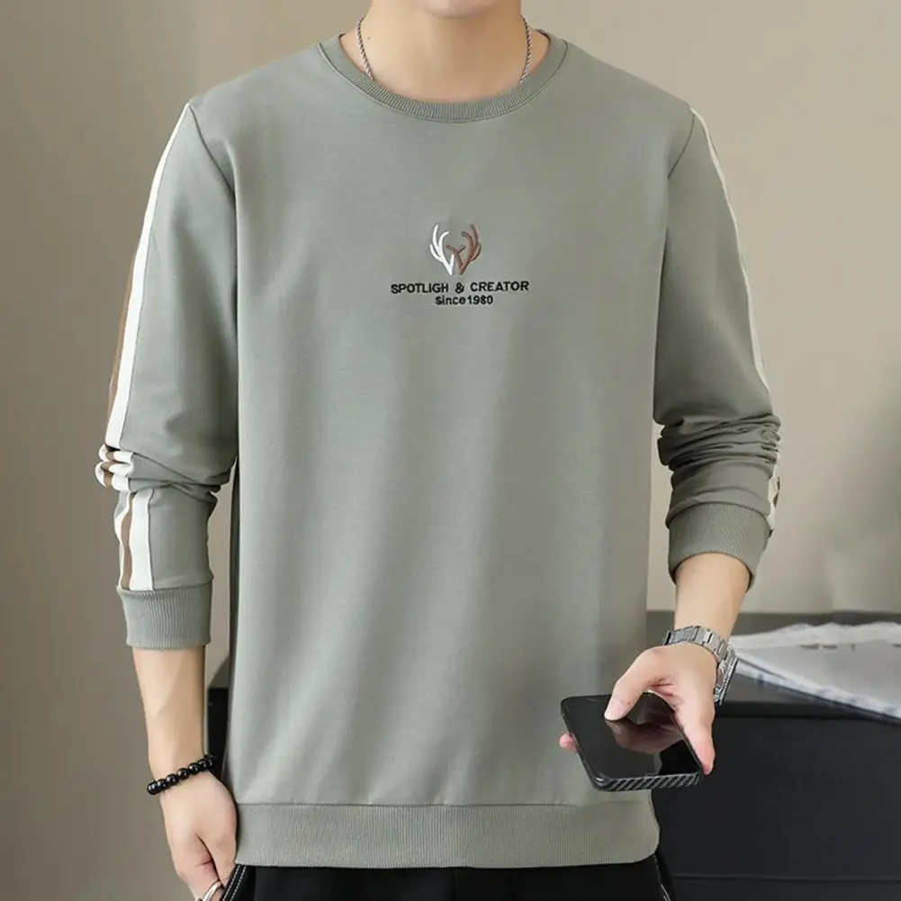 Casual Long-sleeve Top Long-sleeve Top Stylish Men's Fall Spring Sweatshirt Embroidered Letter Design Loose Fit Soft for Casual