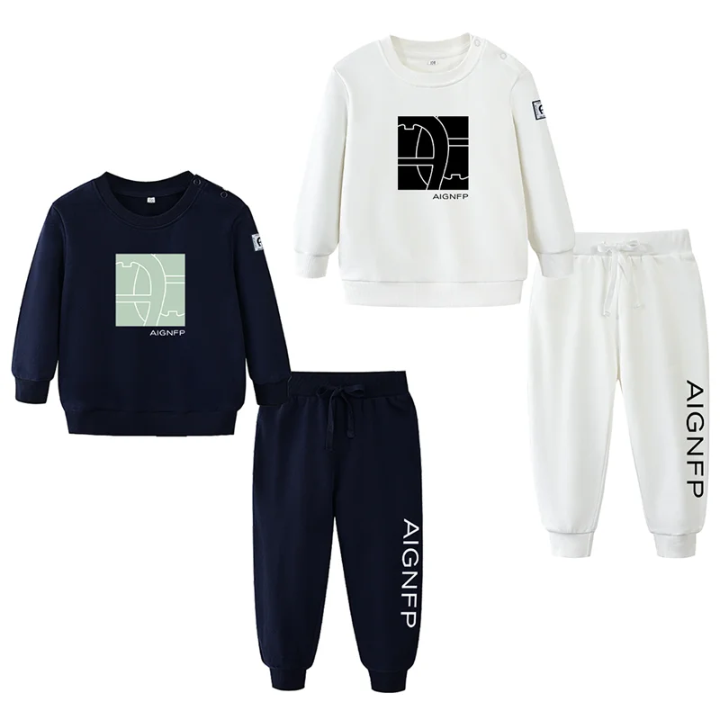 新生児服-冬用ベビー-スウェットシャツセット-暖かい綿-長袖プルオーバー-幾何学模様プリントパンツ-幼児用2点セット