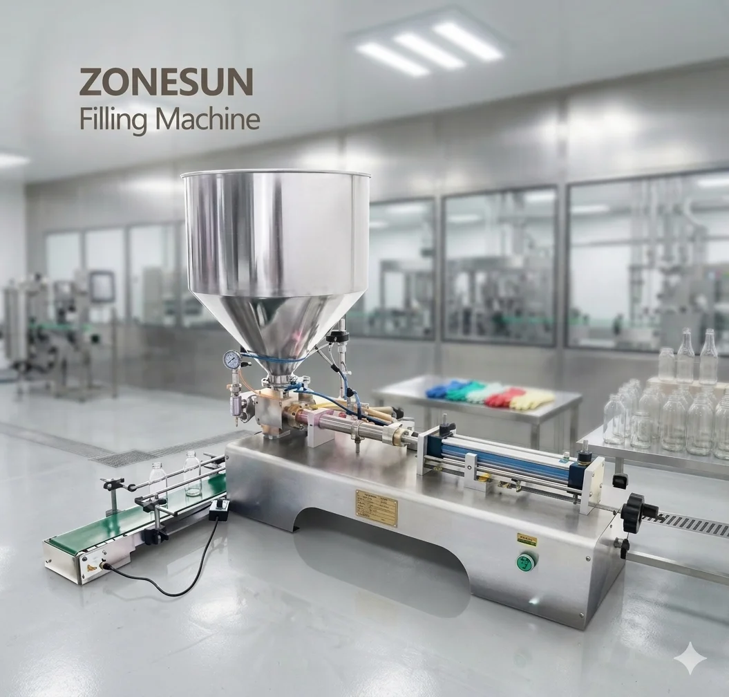 ZONESUN ZS-DTGT1P Pneumatic Paste Filling Machine Automatic Conveyor Honey Sauce Ketchup Peanut Butter Bottle Filler Packaging