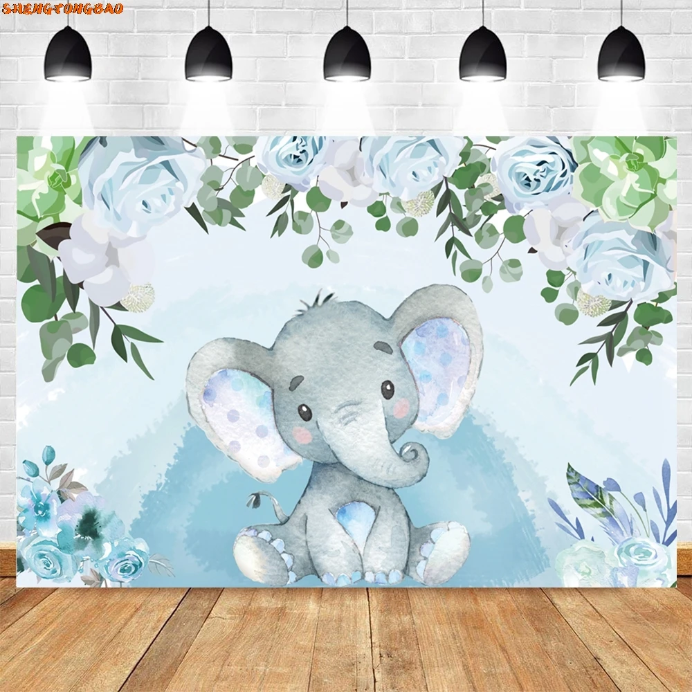 Cute Elephant Theme Birthday Party Backdrop Baby Shower Kids Photo Customize Photography Background Decor Banner Photostudio