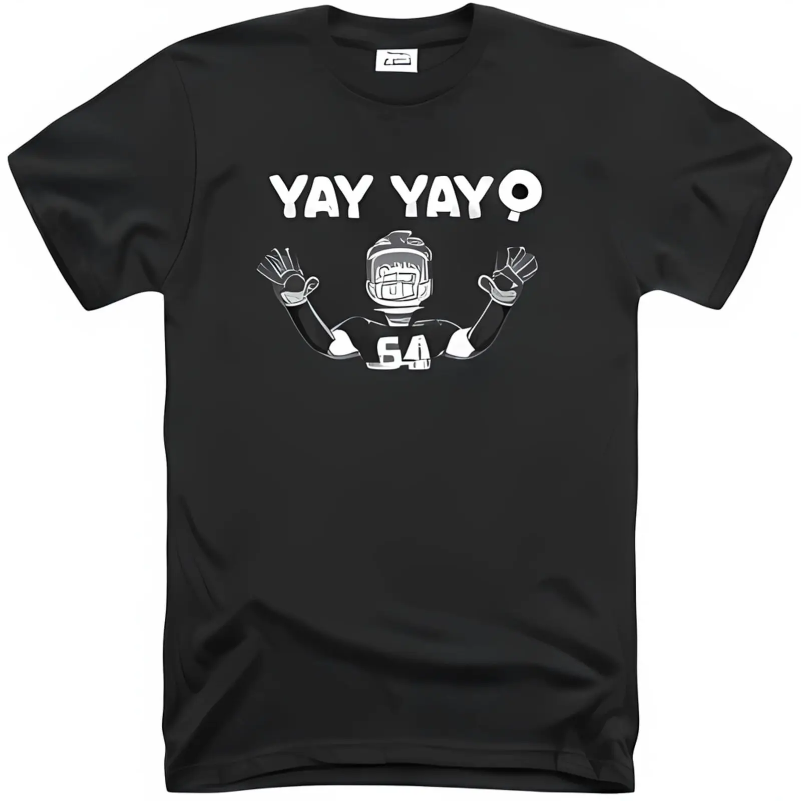 Black T-Shirt with Comic Style Player Design 'YAY YAKOuTeeur' Fun and Sporty Loo