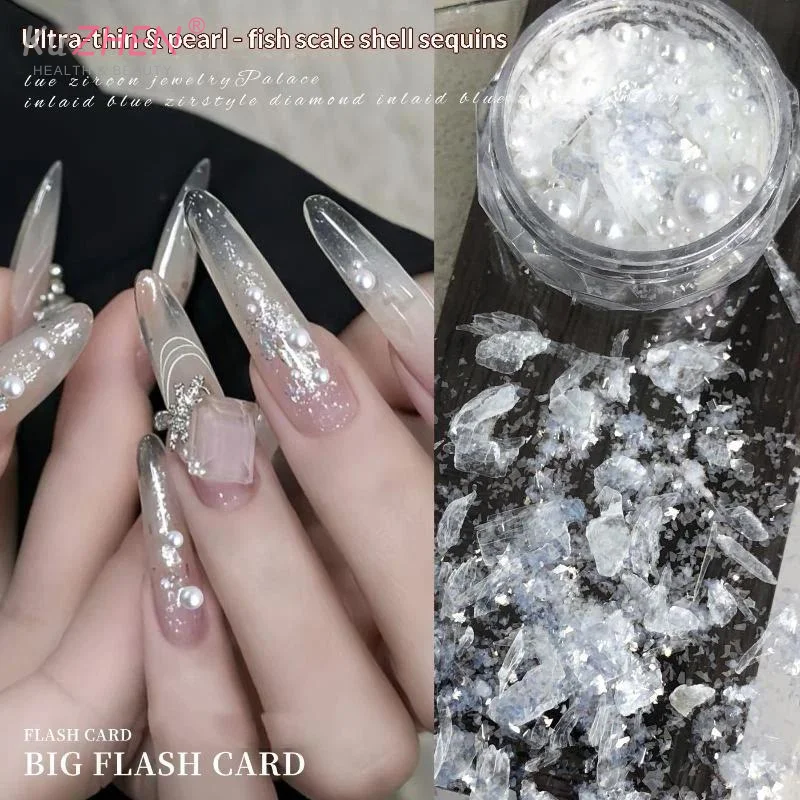 1 Box New Ultra Thin White Shell Nail Glitter Flakes With Pearls Perfect For DIY Nail Manicure Design Nail Art Decorations