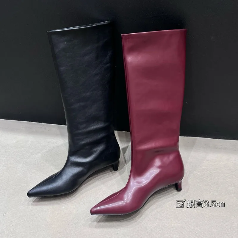 Scarpe rosse vino moda punta a punta Slip On stivaletti alla caviglia da donna Western stivali alti al ginocchio scarpe firmate con tacco basso