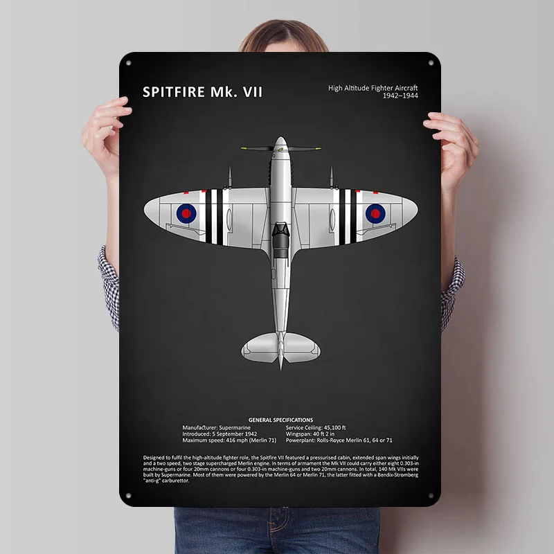 Spitfire Mk VII Metal Poster Custom Wall Art Retro Vintage Tinplate Signs for Man Cave Home Decorations House Bathroom Decor