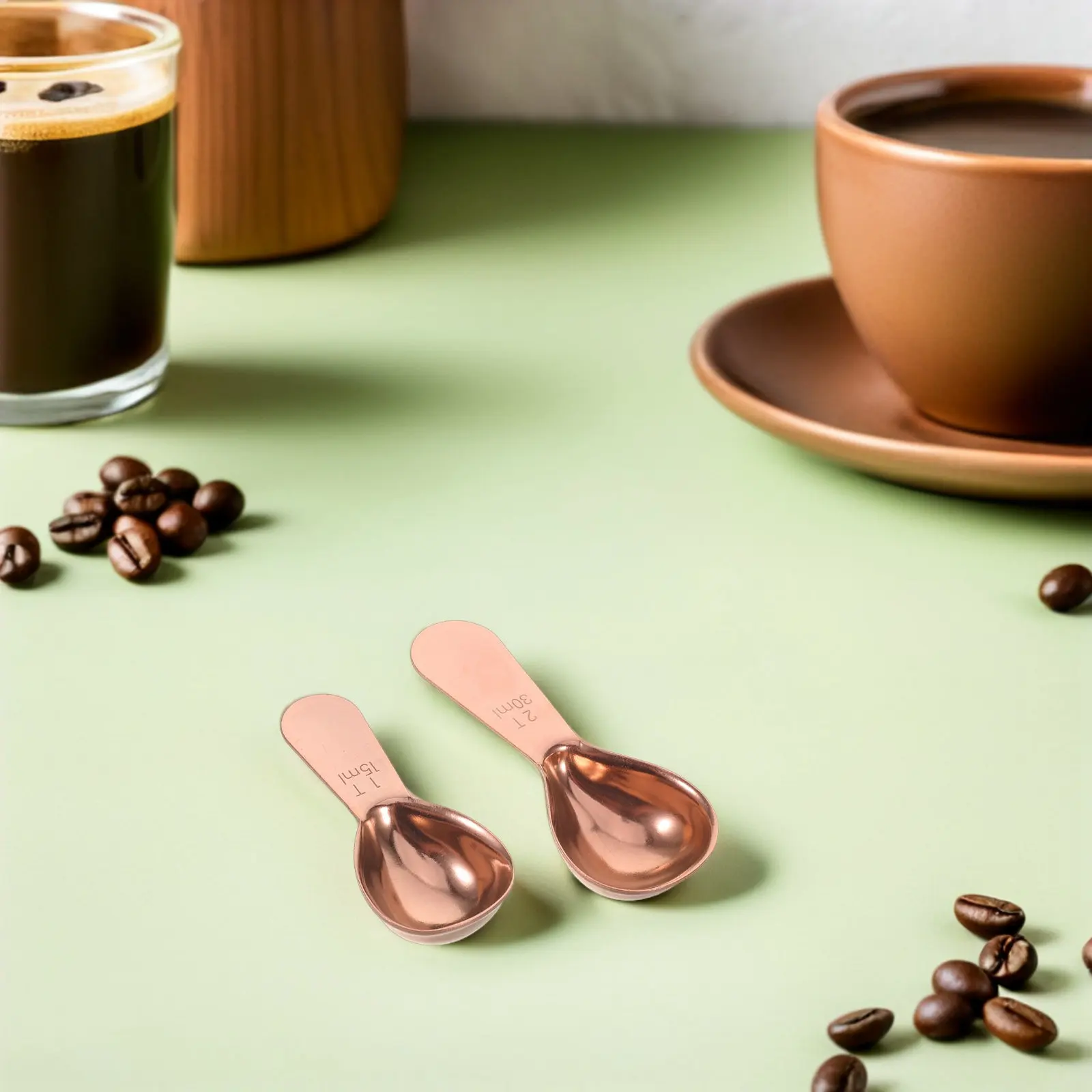 2Pcs Coffee Measuring Spoons Stainless Steel Coffee Bean Scoop Short Handle Ergonomic Design Kitchen Canister Powder Scoop