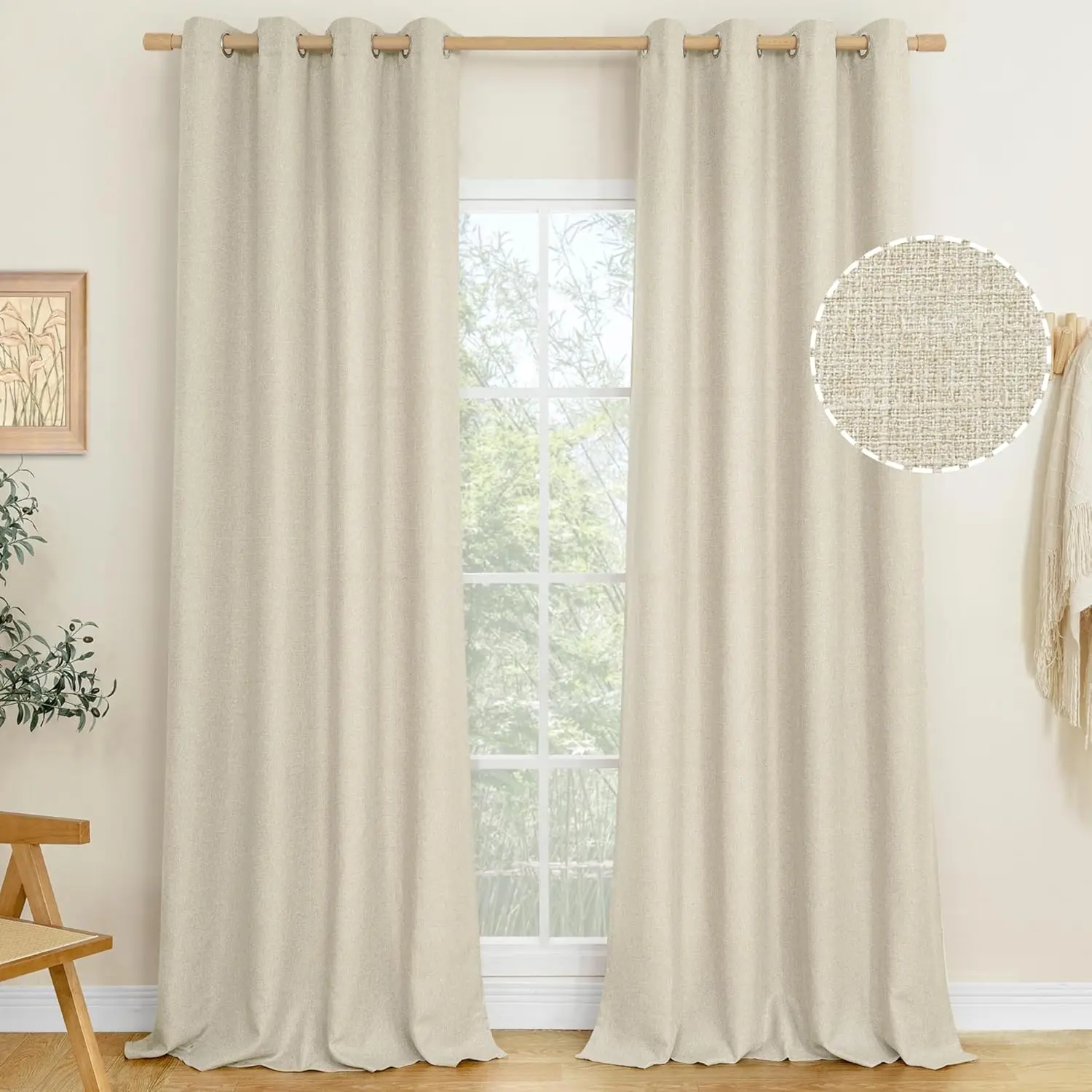Lamit-cortinas de lino Beige Natural para dormitorio, cortinas neutras de arpillera gruesa con aislamiento térmico de 102 pulgadas para granja