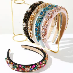 Baroque Crystal Embellished Hairbands Rhinestone Padded Headband Fashion Bejewelled HairHoop Accessory for Women Girls