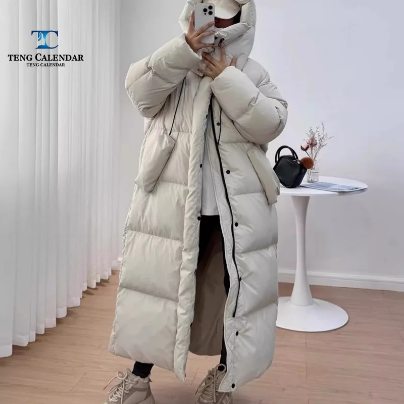 This Year's Popular Cotton Jacket, Large Blanket, Long Over The Knee Hooded Thick Down Cotton Jacket, Women's Winter  New Style