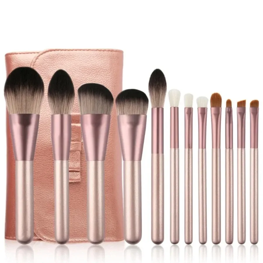 Custom 12pcs/set Metallic Color Makeup Brush Kit Fluffy Soft Portable Blush Concealer Highlighter Eyeshadow Blending Brush Bulk