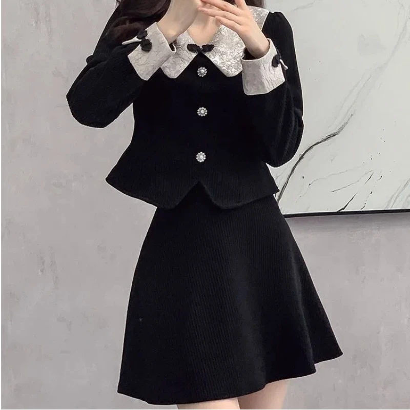 Set Buckle Short Jacket for Women New Chinese Style High Waist A-line Skirt Fashionable Two-piece Set Trendy