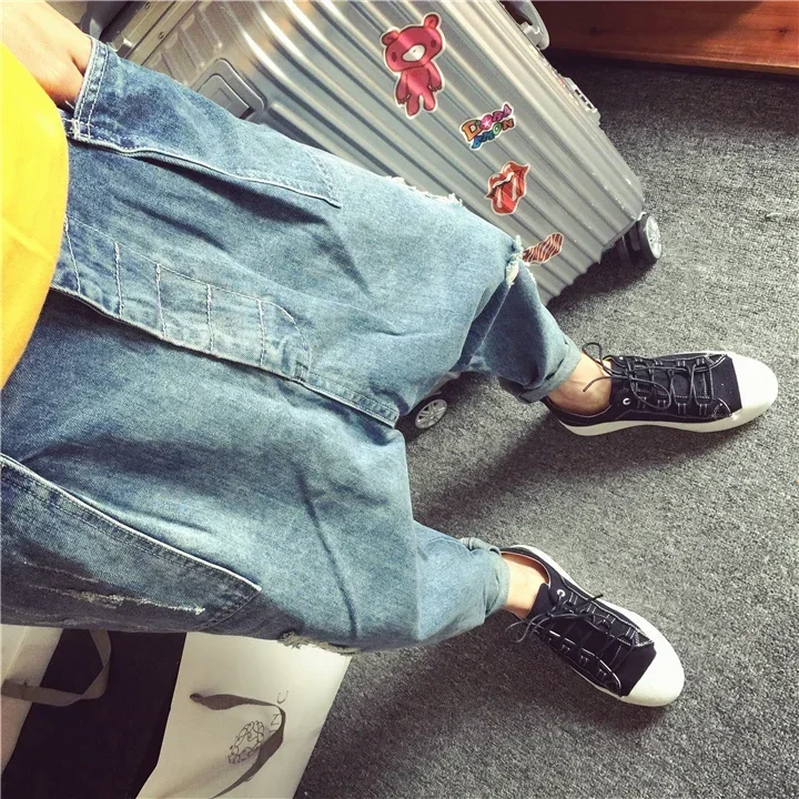 Mannen Drop Crotch denim broek Mannelijke Streetwear dans baggy cross broek Mannen Losse Skateboard jeans Ripped Verslapping Joggers FSH20