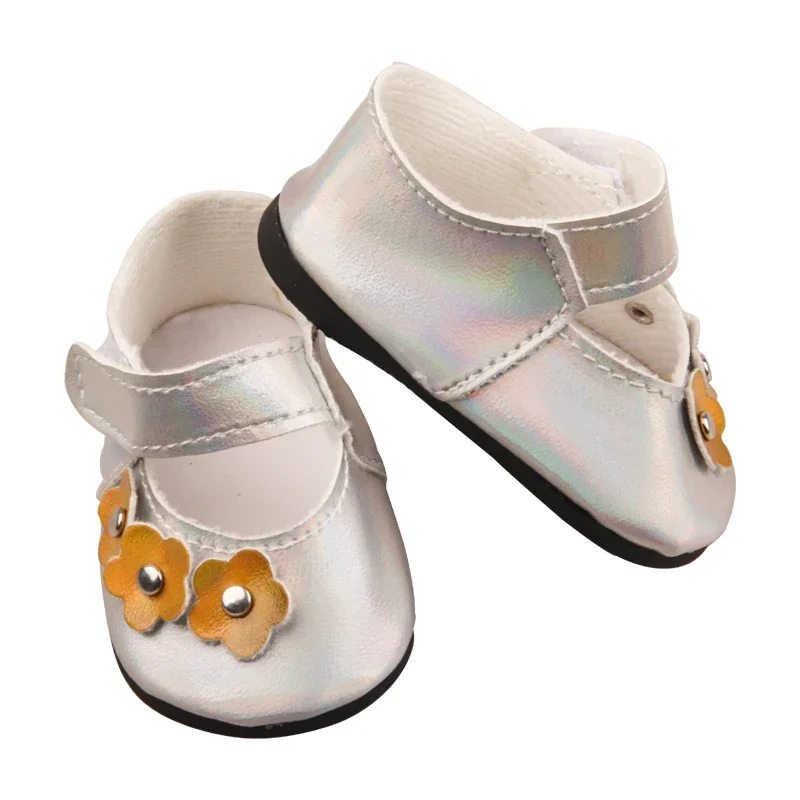 7cm 18Inches American Doll Leather Flower Shoes Accessories 6 Colors PU Mini Shoes For 43cm New Born Baby Reborn Doll Toy