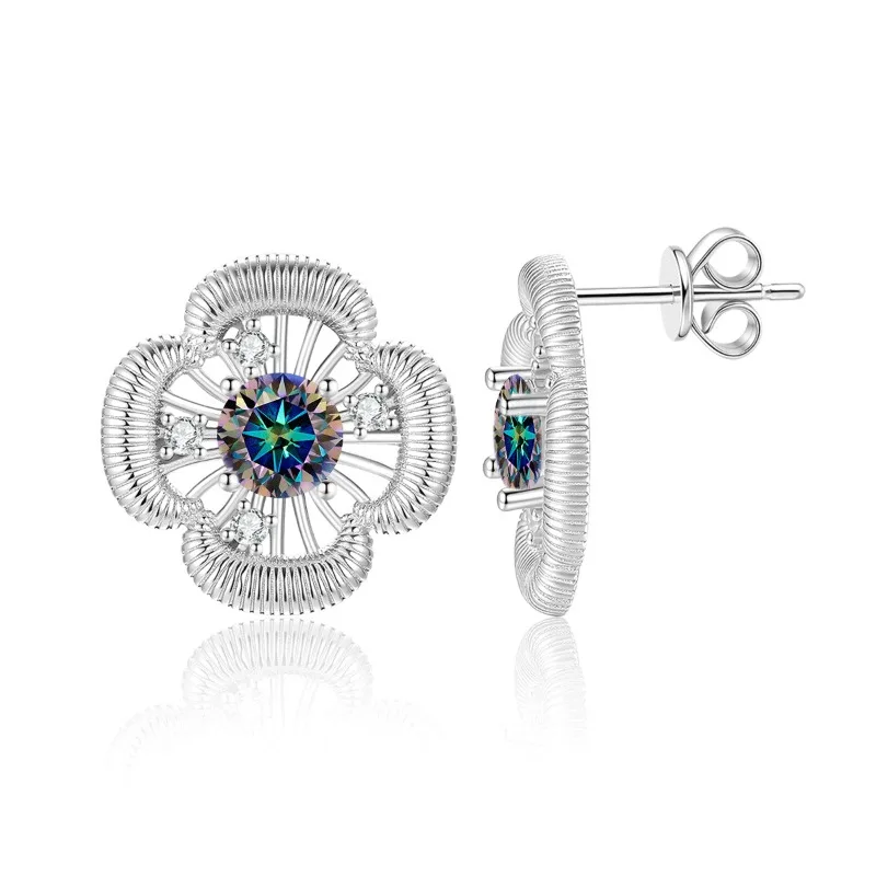 925 Sterling Silber Kleeblatt Moissanit Ohrstecker für Damen, Feiner Schmuck, 14k Vergoldete Blumenohrringe, Testergeprüft, Geburtstagsgeschenk – Detail 20