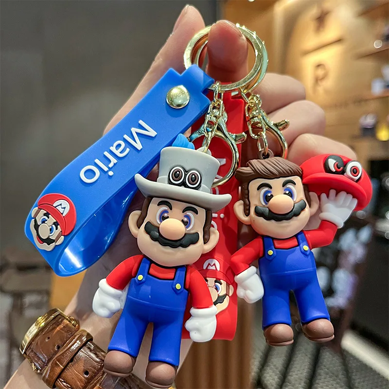 Classic Game Super Mario Brothers Keychain Pendant Cartoon Figurine Doll Male and Female Car Key Chain Charm Gift for Children