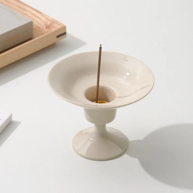 

Minimalist High Foot Ceramic Incense Holder Wide Mouth Ash Catcher Incense Burner for Stick Incense Home Tea Room Desktop Decor