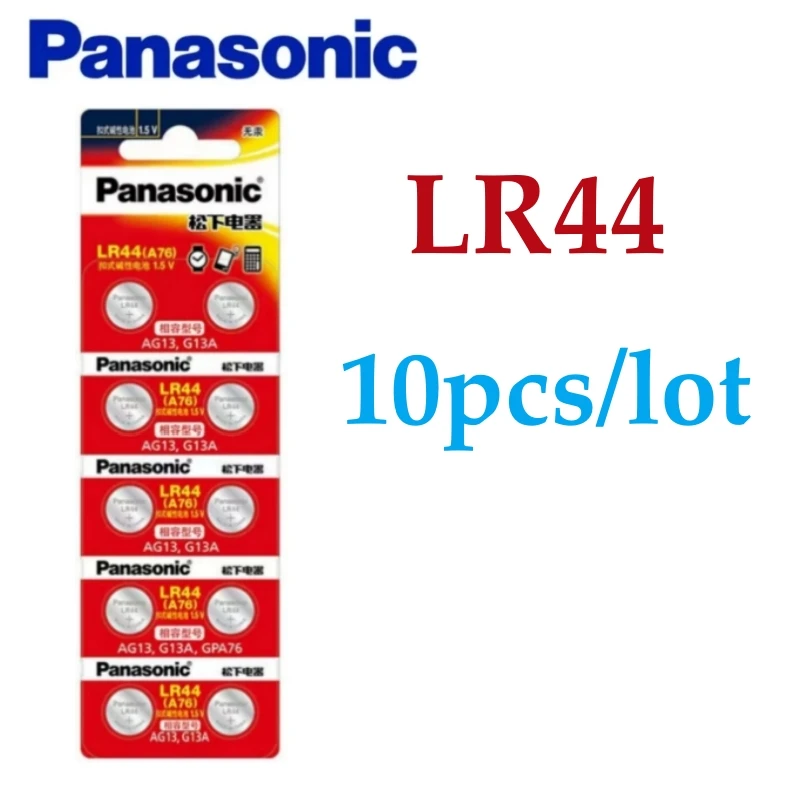 10pcs Original Panasonic A76 LR44 AG13 357 SR1154 LR1154 SR44 LR 44 1.5V Alkaline Batteries For Watch Calculator Toy Remote