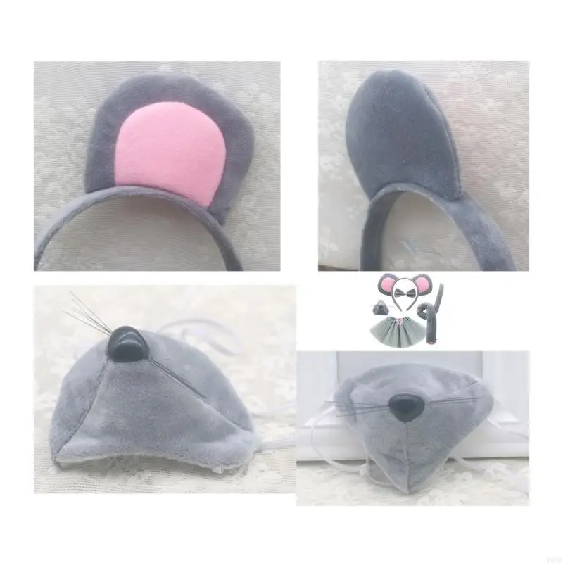 

B95F Little-Mouse Costume Accessories Set Mouse Ears Headband,Bowtie,Nose,Gloves Tail
