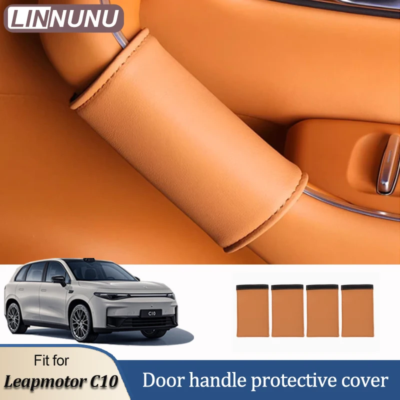 Linnunu Fit for Leapmotor C10 Car Interior Decoration Supplies Car Door Handle Gloves Inner Door Panel Handle Protective Stickers Leather Material Door Inner Handle Gloves Car Armrest Anti-Scratch Pads