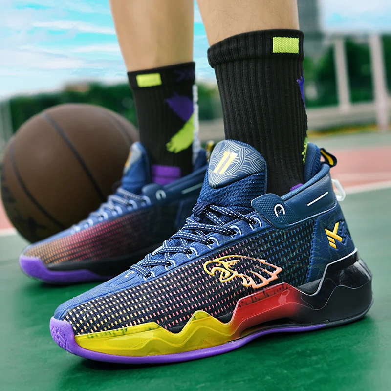 

Авангардная Боевая Баскетбольная обувь с фрикционным звуком, противоскользящая, амортизирующая, износостойкая, светящаяся, с высоким верхом и сильным захватом