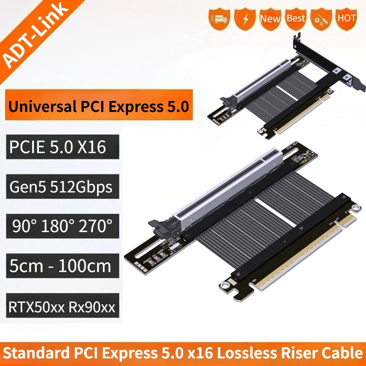 ADT 5.0 Graphics Card Riser Adapter PCI-E 5.0x16 GEN 5 High-Speed Lossless Extension Cable for Nvidia RTX50xx AMD RX90xx 512Gbps