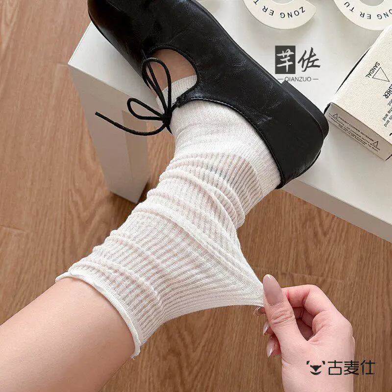 White Ballet Style Half-length Bubble Socks Women's Summer Thin Medium-calf Anti-slip Breathable Comfortable Shaping Leggings