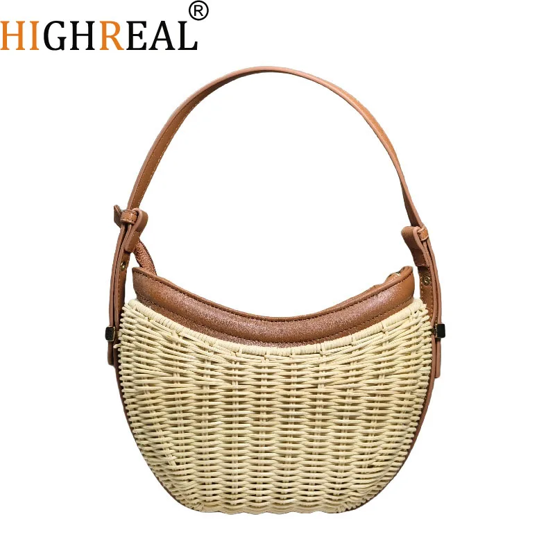 

Straw Shoulder Women's Bag 2025 Spring and Summer New Woven Bags Casual Messenger Bag Large Capacity Beach Shoulder Bag