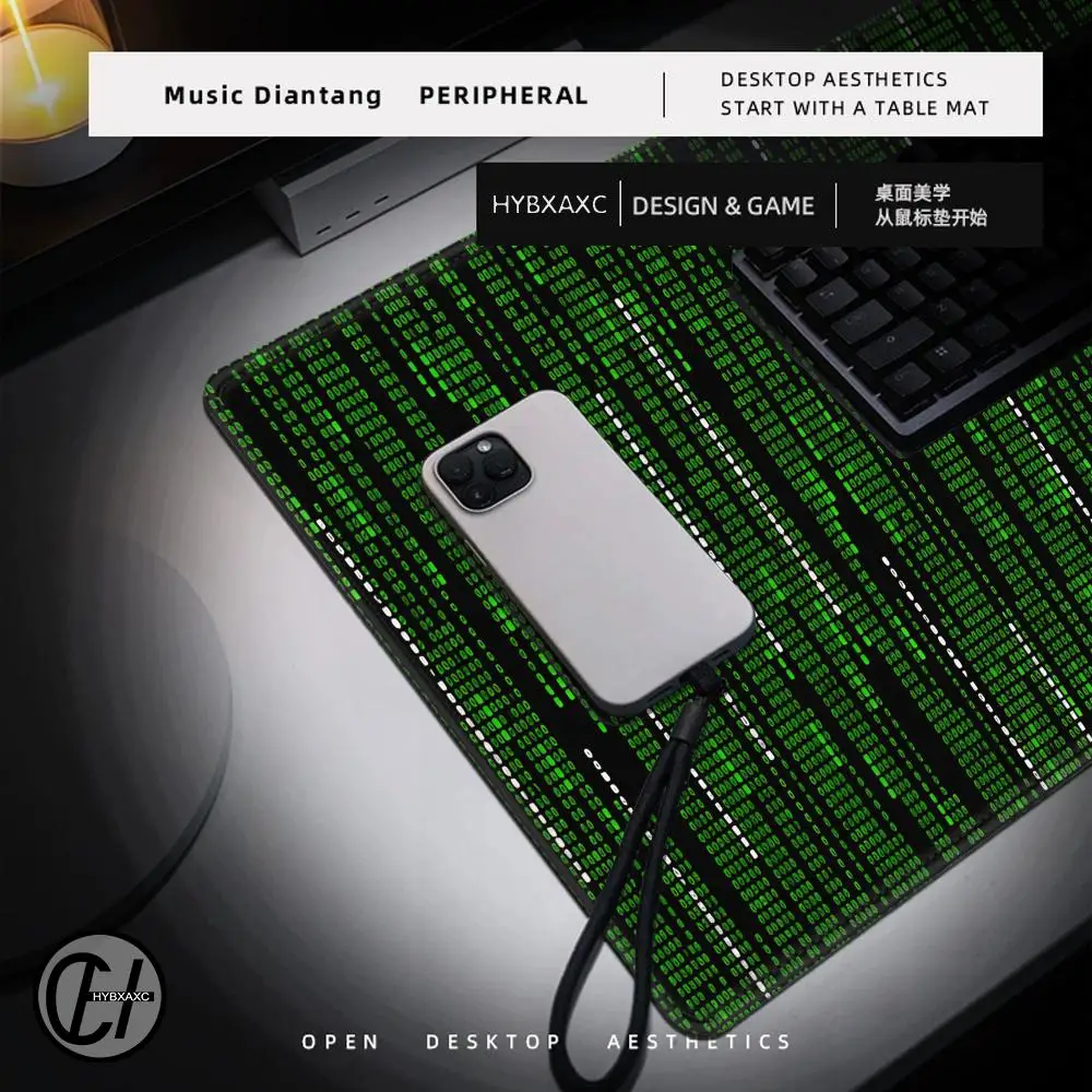 M-Matrix Binary Code Mouse Pad Large Rubber Base Non-slip PC Desk Accessories Mousepad for Gamer Keyboard Mats Decor Mat