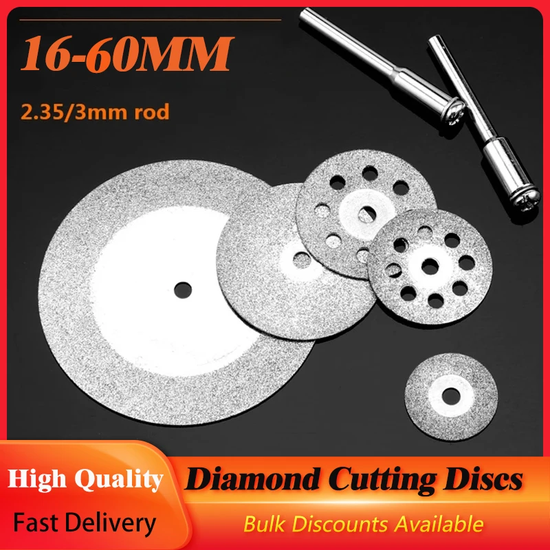 

16-60mm Diamond Cutting Discs Cut Off Mini Diamond Saw Blade with 2.35mm/3mm Connecting Shank for Dremel Drill Fit Rotary Tools