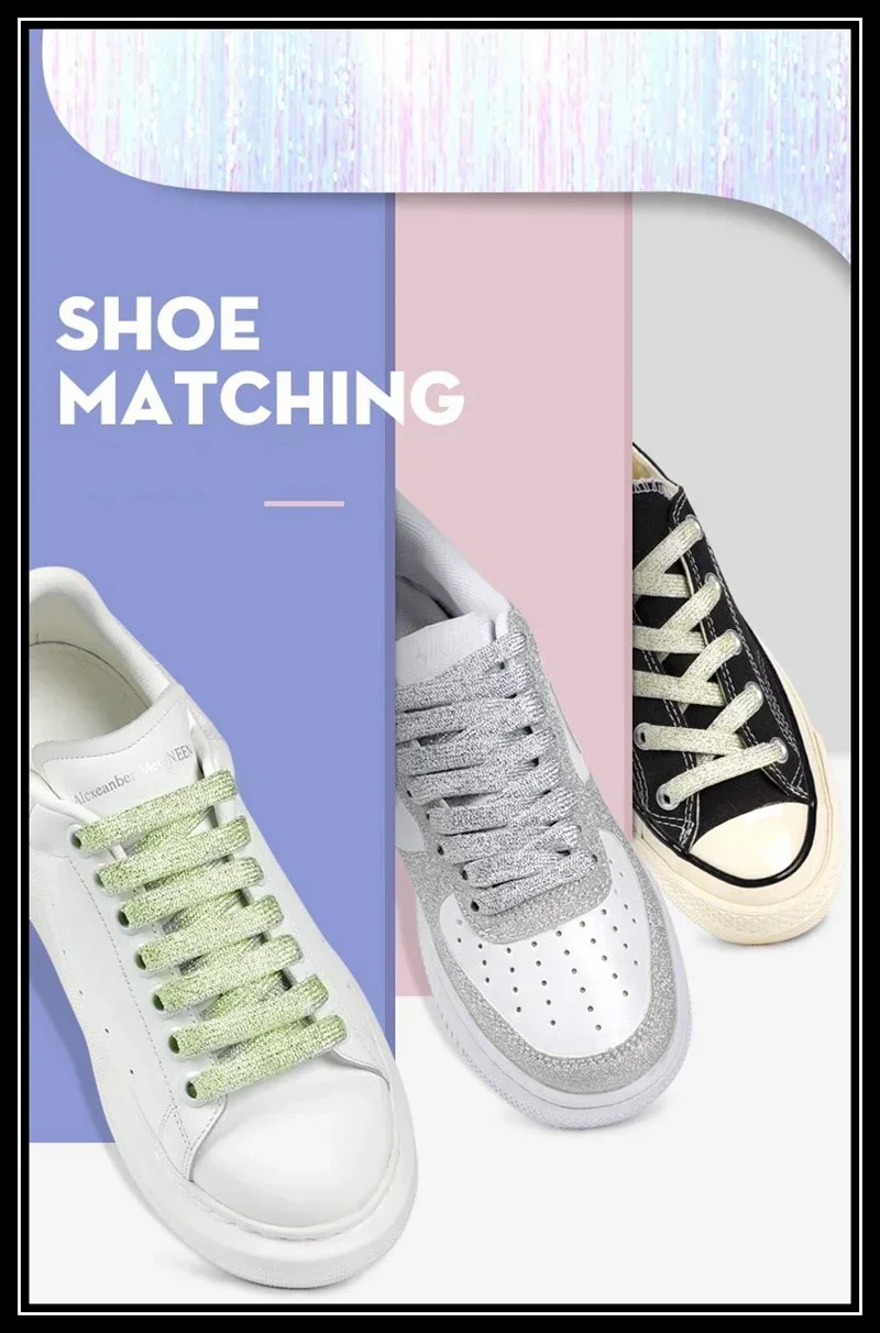 1 Paar bunte Schnürsenkel, glitzernde flache Schnürsenkel für Sneaker, doppellagig, dick und verschleißfest, für Schuhe und Stiefel. – Detail 4