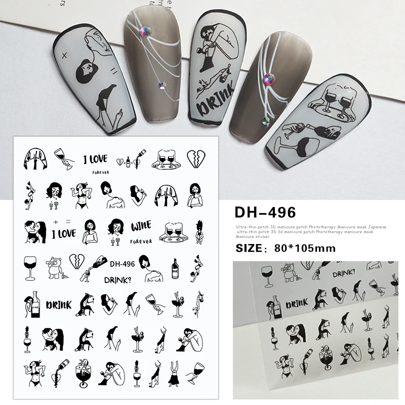 3D Flat Subculture Nail Stickers Dark Elegance Y2K Subculture Nail Art Stickers For DIY Manicure Self Adhesive Decoration Decals
