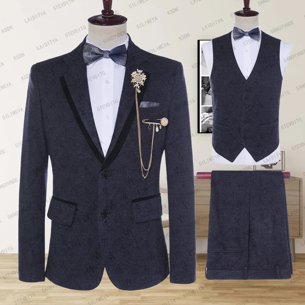 

Floral Suit Men's Business Casual Formal Workwear Gentleman Party Prom Slim Tuxedo Groom Wedding Dress (Jacket + Vest + Pants)