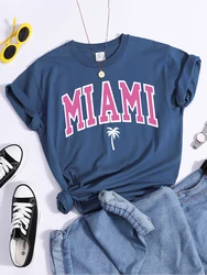 Miami Beach Print Tshirt All-Match Creativity Tshirts Fashion Individual Softt-Shirt Round Neck Comfortable Women Tee Top