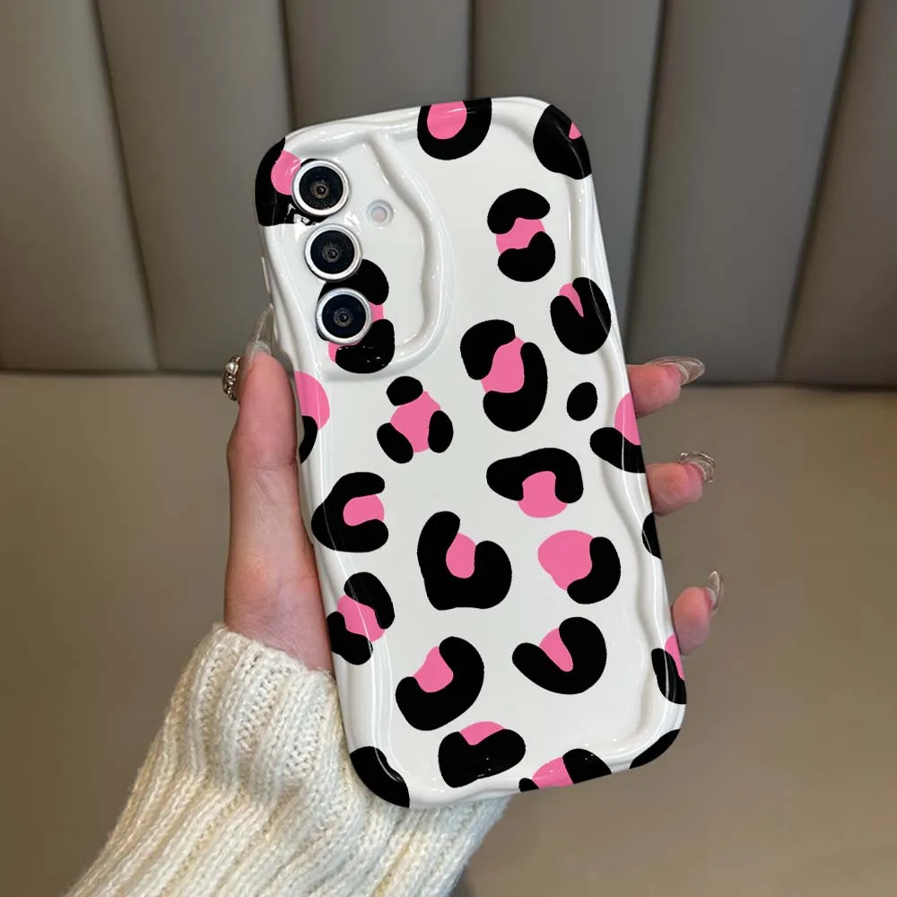 Art Pink Leopard Print Pattern Phone Case For Samsung Galaxy A73 A71 A57 A56 A55 A54 A53 A51 A17 A16 A06 A05 Soft Wave Oil Cover
