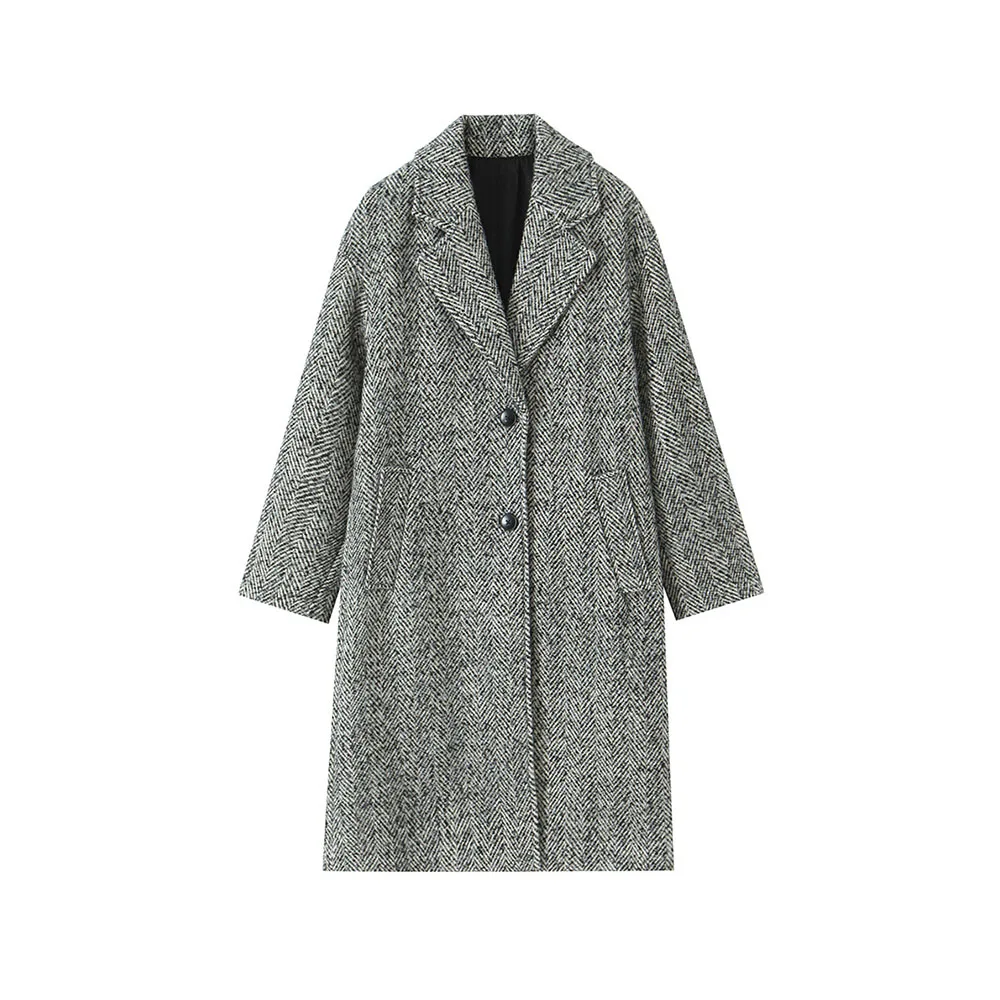 

Осенне-зимняя новая женская одежда, модное и универсальное диагональное пальто во французском стиле с узором «елочка»