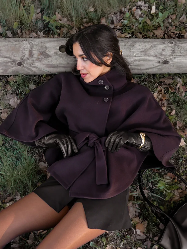 

HH 2025 Women's New Fashion Long Sleeves Coats Solid High Collar Belt Decorate Button Female Autumn Casual Chic Short Jackets