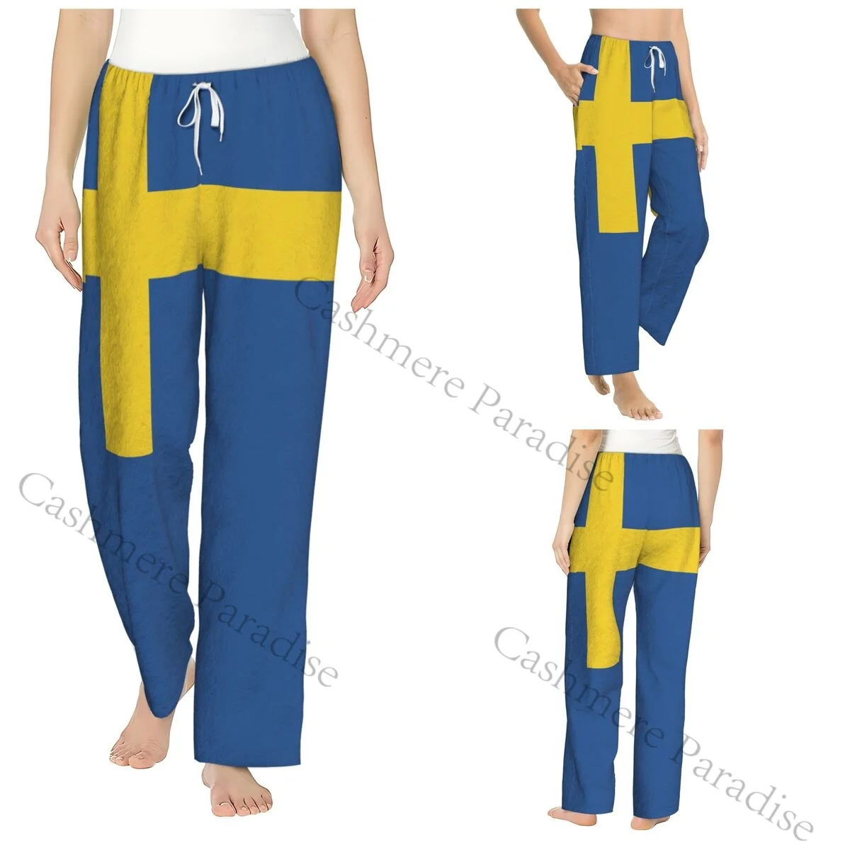 

Swedish Flag Flannel Pajama Pants for Women Soft Warm Sleep Pants with Elastic Waistband