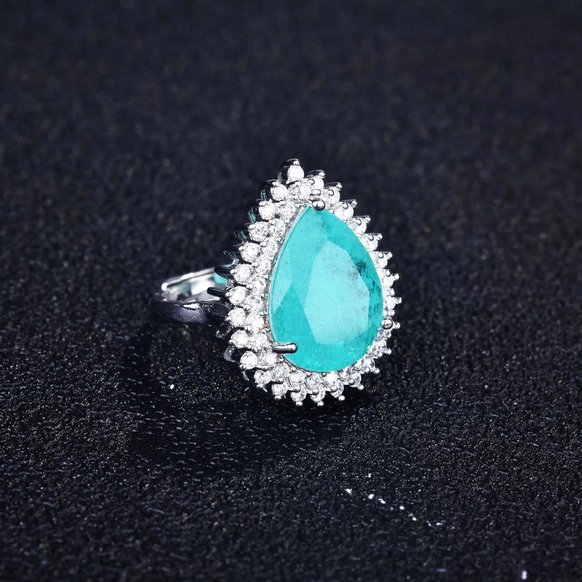 NEW Trend Oval Flower Paraiba Sapphire Full Diamond Couple Ring For Women Geometric Zirconia Silver Plated Engagement Jewelry