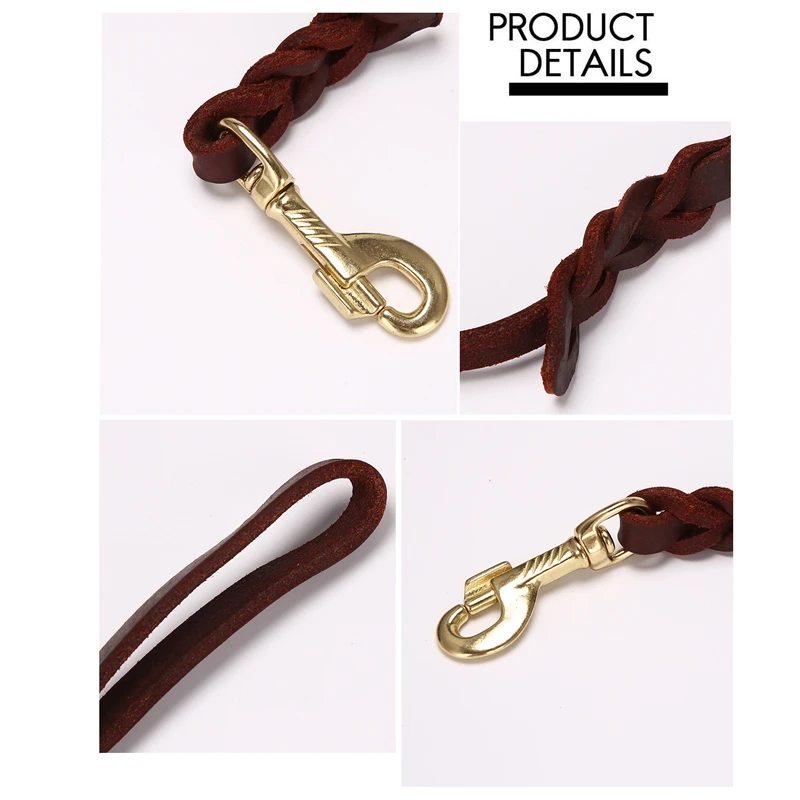 2M Long Leather Braided Pet Dog Walk Traction Collar Strap Training Leash Lead