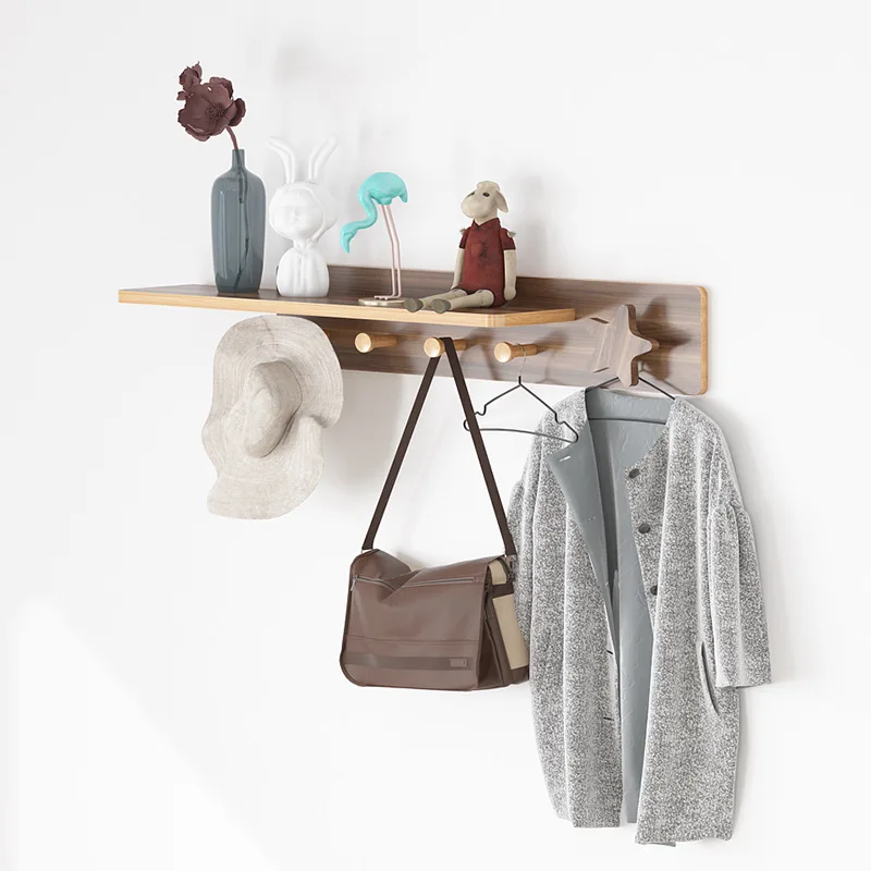 Nordic Wooden Coat Racks Wall Hook Clothes Hanger Coat Shelves Entrance Hall Room Furniture Multifunctional Home Accessories