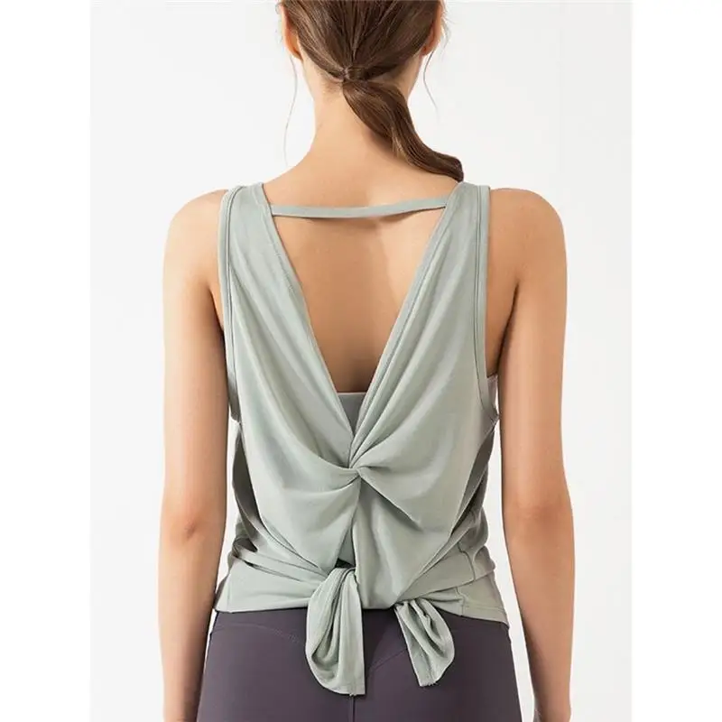 American Style Yoga Top Women's Fitness Pilates Running Sexy Hollow out Sleeveless Vest Backless round Neck Polyester Fabric