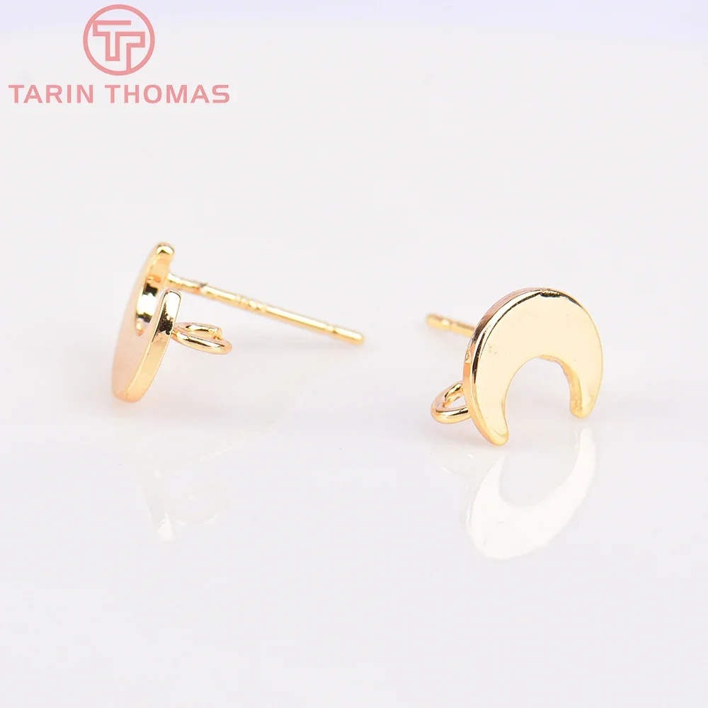 (5703) 10PCS 8x9MM 24K Gold Color Brass Moon Stud Earrings High Quality Jewelry Making Findings Accessories Wholesale