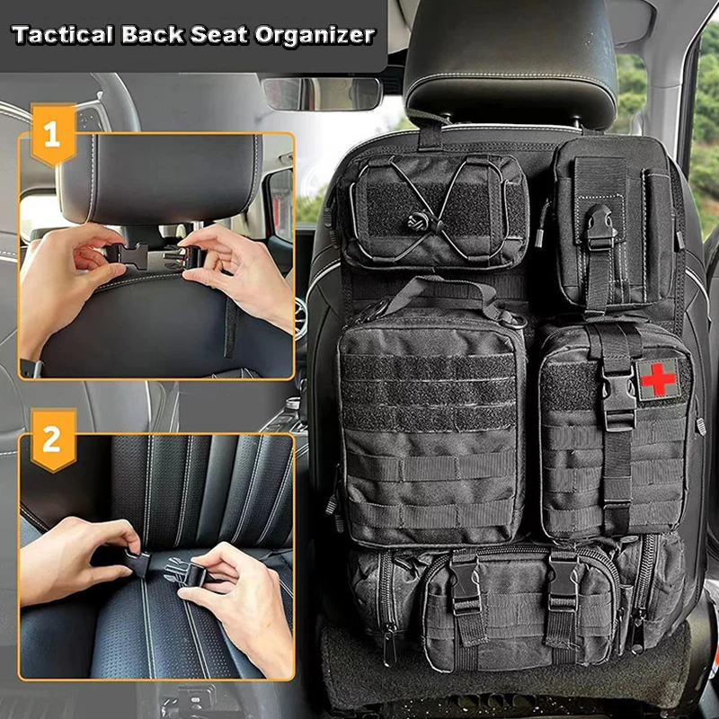 

High Quality Car Backseat Organizer Molle Panel Storage Bag with 5 Detachable Pouch Tactical Hanging Car Seat Back Protector