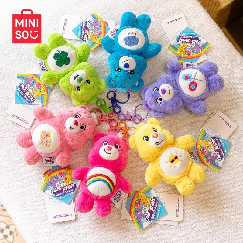 MINISO Genuine Carebear Rainbow Love Bear Pendant Holiday Doll Plush Toy Children's Doll Birthday Surprise Gift for Girls