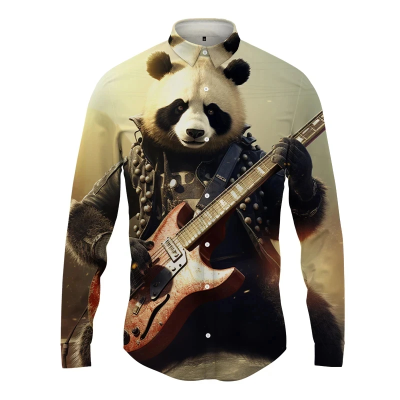 Cute Panda 3d Printed Shirts For Men Women Casual Fashion Long Sleeves Shirts Lapel Button Streetwear Oversized Unisex Clothing