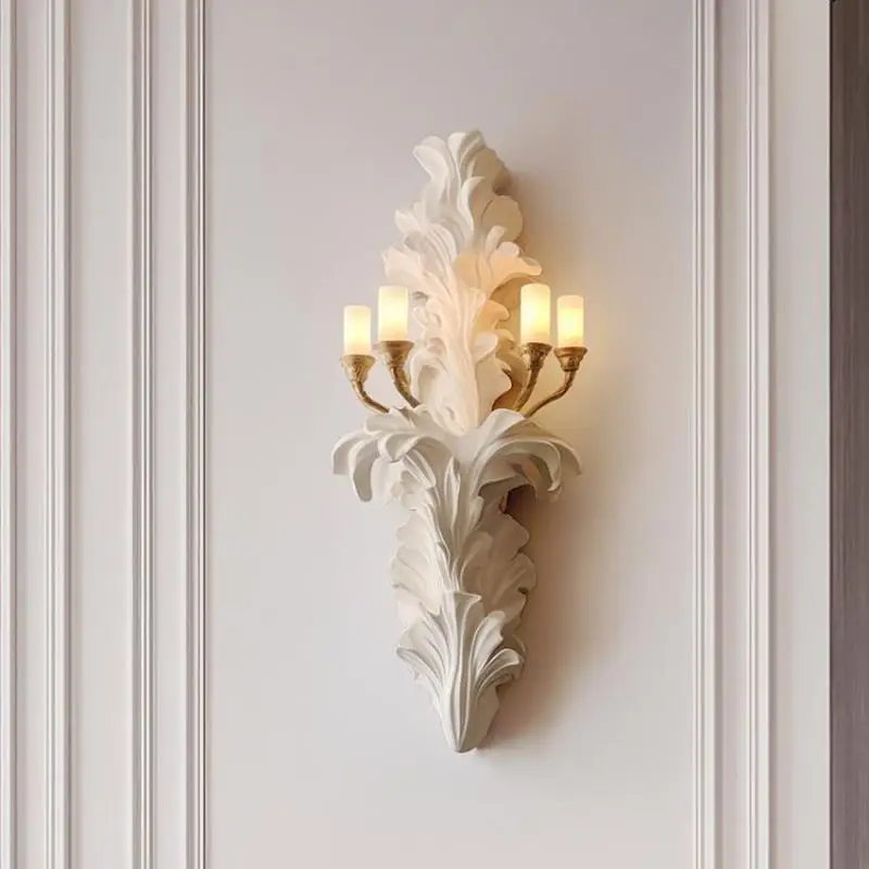 French Style Wall Lamp Cream Style Living Room Vintage Plaster Light Designer New Embossed Art Tv Background Led Wall Sconces