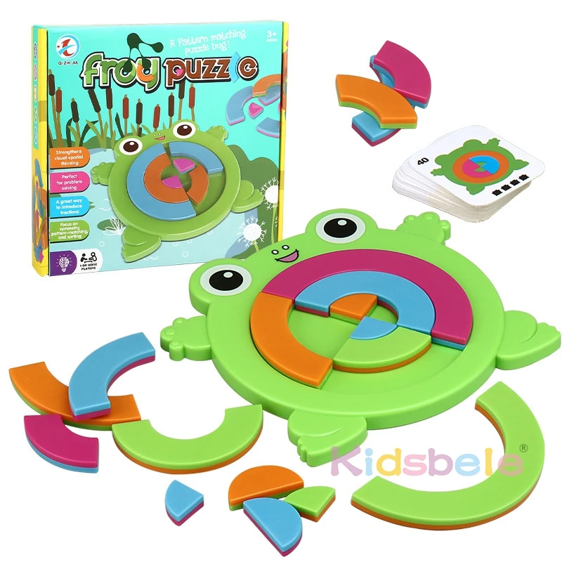 Montessori Puzzle Toys for Kids Cute Colorful Frog Jigsaw Shape with Challenge Cards Color Matching