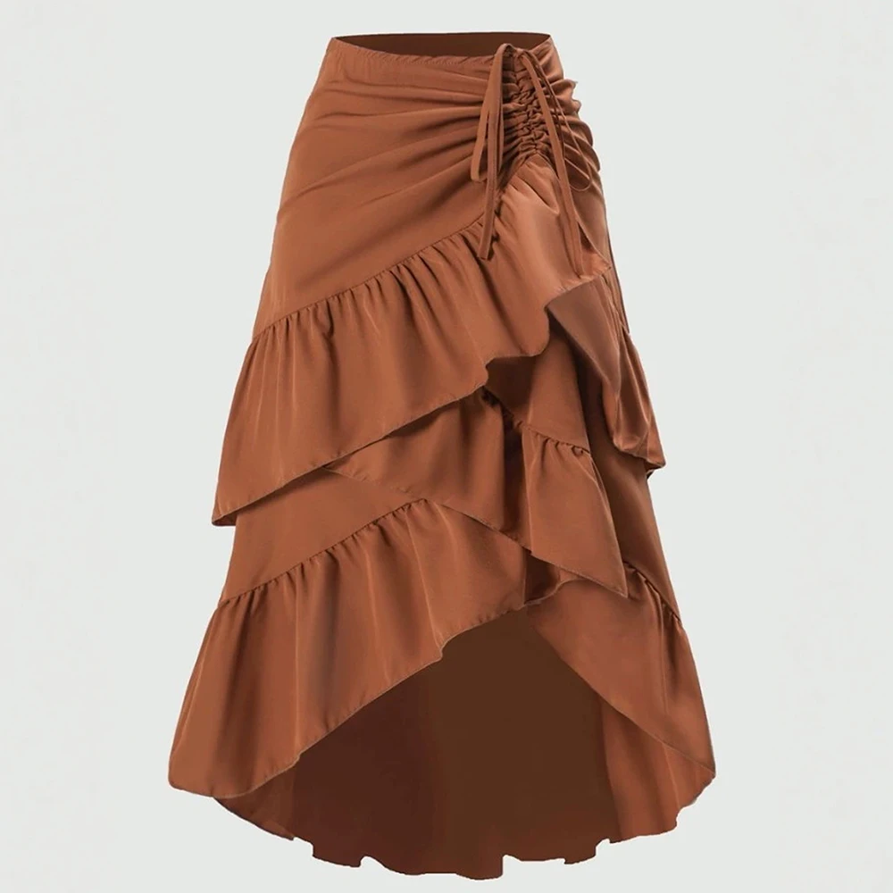 

Women's High Waist A-Line Midi Skirt K-Fashion Summer Flounce Plain Sweet Style for Dating