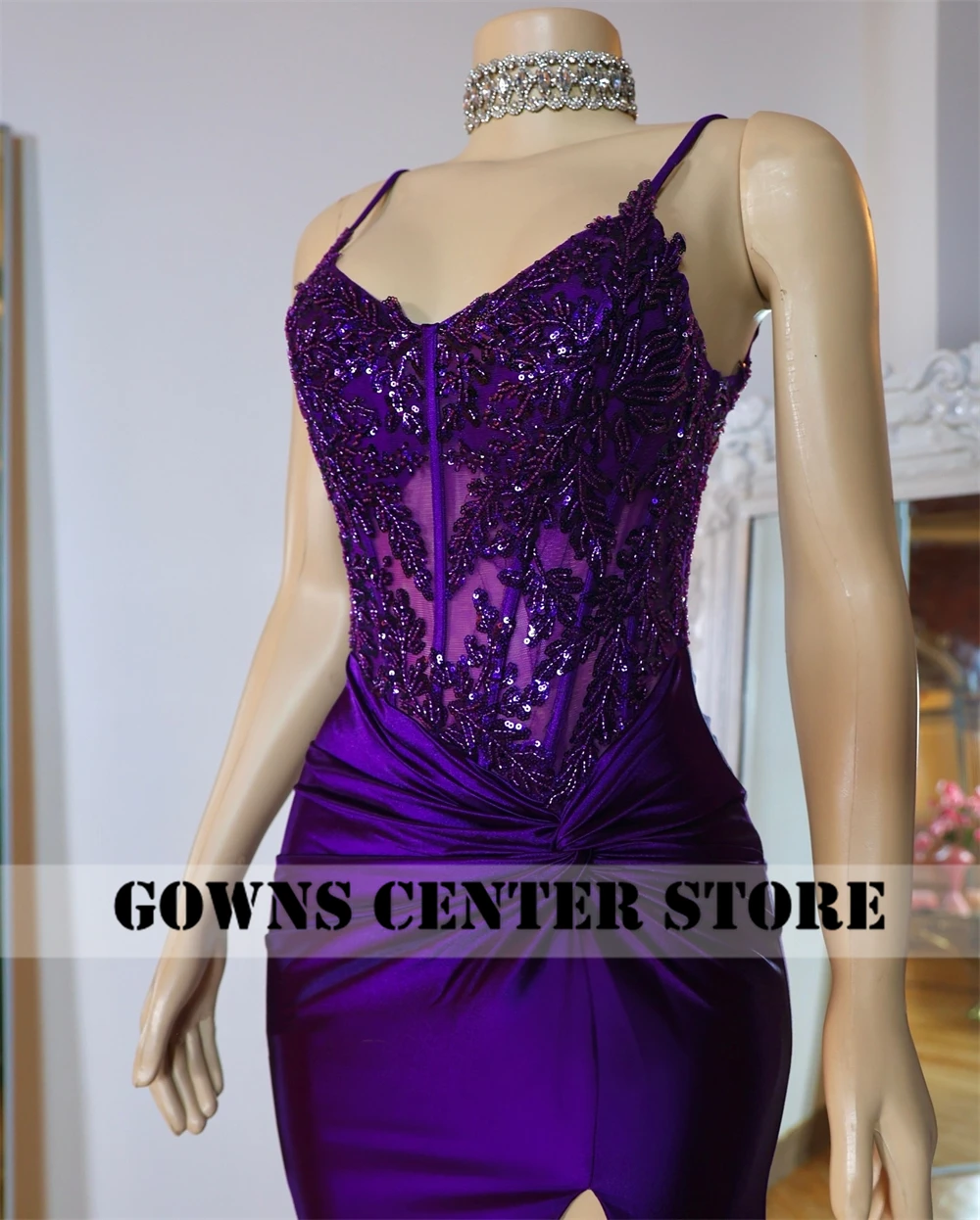 Purple Spaghetti Evening Dress Mermaid Middle East High Split Formal Party Dress African Chic Wedding Guest Customized