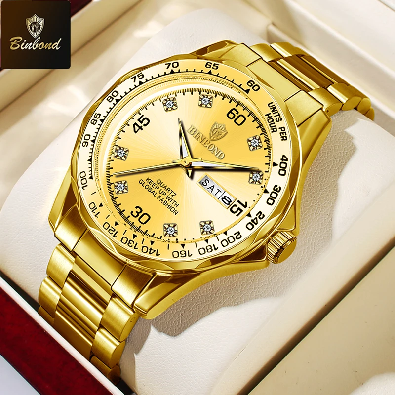 BINBOND оригинальные военные мужские наручные часы кварцевые часы с датой недели для мужчин водонепроницаемые светящиеся мужские часы из нержавеющей стали Reloj