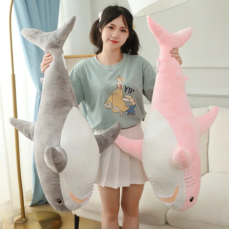 大きな可愛い漫画風クジラのぬいぐるみ、グレー、ブルー、ピンクのサメとクジラのぬいぐるみ、家の装飾、女の子と男の子のための暖かい抱き枕